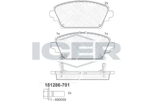 Колодки гальмівні (передні) Honda Accord VI 98-03/Nissan Primera 02-/Almera Tino 00-06 ICER 181286-701 (фото 1)