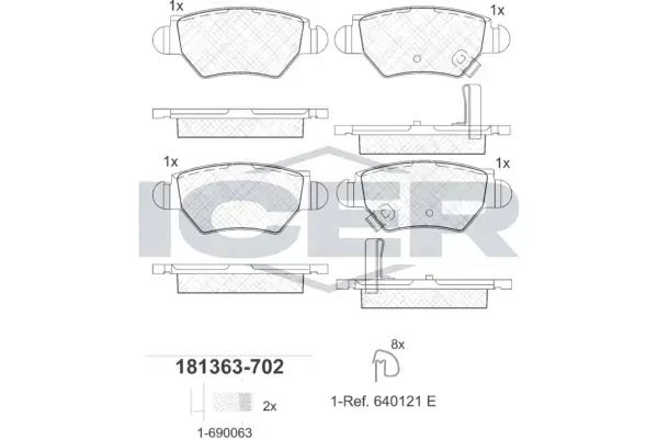 Колодки гальмівні (задні) Opel Astra G 98-09/Zafira A 99-05/Chevrolet Corsa 94-02/Zafira 01-12 ICER 181363-702 (фото 1)