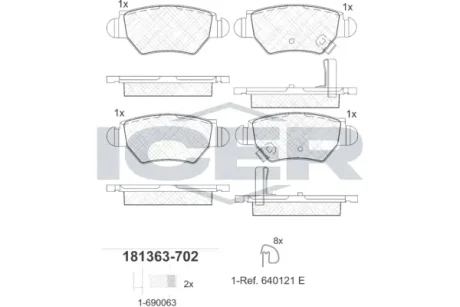 Колодки гальмівні (задні) Opel Astra G 98-09/Zafira A 99-05/Chevrolet Corsa 94-02/Zafira 01-12 ICER 181363-702