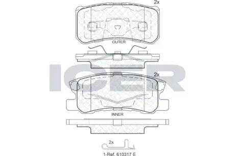 Колодки гальмівні (задні) Mitsubishi Pajero 91-/Outlander/Lancer/Peugeot 4007/4008 06-/Fiat Doblo16 ICER 181375-202