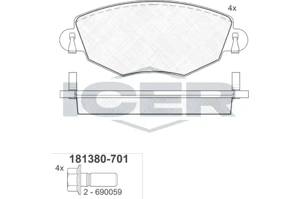Колодки гальмівні (передні) Ford Mondeo III 00-07/Jaguar X-Type 01-09 ICER 181380-701 (фото 1)