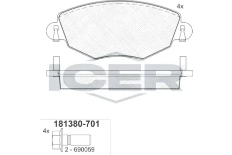 Колодки гальмівні (передні) Ford Mondeo III 00-07/Jaguar X-Type 01-09 ICER 181380-701