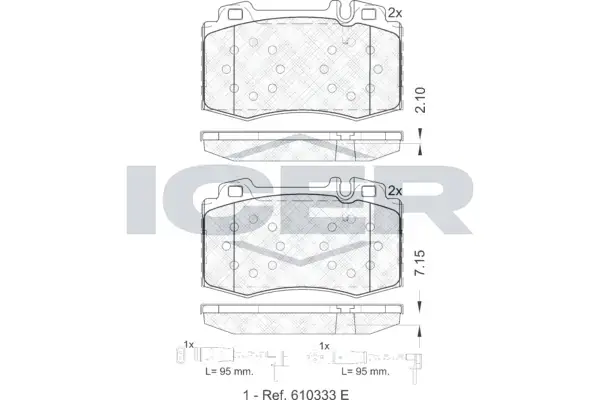 Колодки гальмівні (передні) MB C-class (W203)/E-class (W211)/S-class (W220) 00-09 (+датчики) ICER 181389-203 (фото 1)