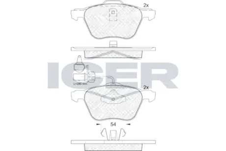 Колодки гальмівні (передні) Ford Galaxy 95-06/Seat Alhambra/VW Sharan 95-10/VW T4 90-03 (+датчики) ICER 181395