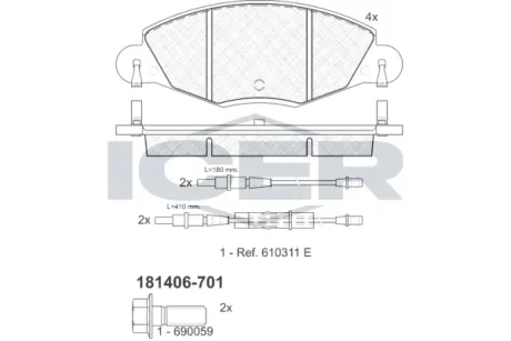 Колодки гальмівні (передні) Citroen С5 01- (+датчики) ICER 181406-701
