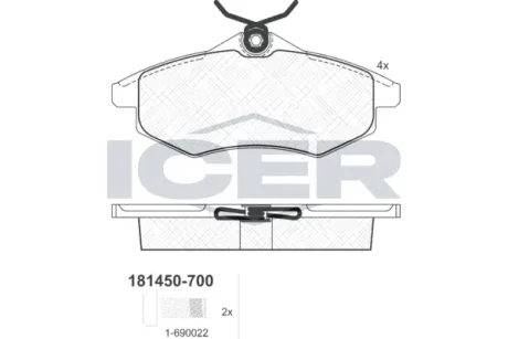Колодки гальмівні (передні) Citroen C2 03-12/Citroen С3 02- ICER 181450-700
