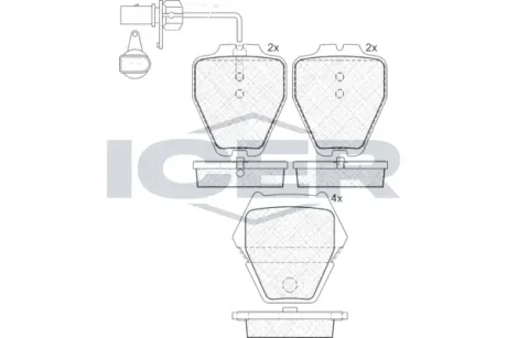 Колодки гальмівні (передні) Audi A4 97-01/A6 97-05/VW Passat B5 00-05/Phaeton 02-08 (+датчики) ICER 181571