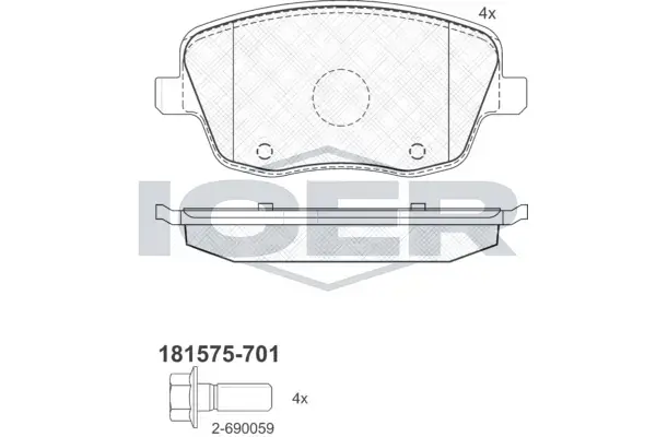 Колодки гальмівні (передні) Seat Cordoba/Ibiza IV/VW Polo/Skoda Fabia 99-15/Roomster 06-15 ICER 181575-701 (фото 1)