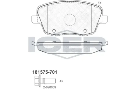 Колодки гальмівні (передні) Seat Cordoba/Ibiza IV/VW Polo/Skoda Fabia 99-15/Roomster 06-15 ICER 181575-701