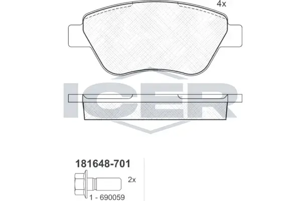 Колодки гальмівні (передні) Fiat Doblo 00-/Panda 03-/500 II 07-/Lancia Musa 04-12 ICER 181648-701 (фото 1)