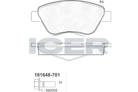 Колодки гальмівні (передні) Fiat Doblo 00-/Panda 03-/500 II 07-/Lancia Musa 04-12 ICER 181648-701
