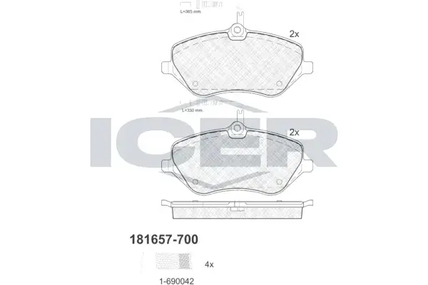 Колодки гальмівні (передні) Citroen C5 08-/C6 05-12/Peugeot 407 04-/607 00-11 (+датчики) ICER 181657-700 (фото 1)