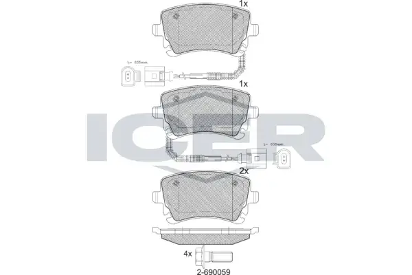 Колодки гальмівні (задні) Audi A4 04-08/A6 95-/A8 02-10/VW Phaeton 02-16 (+датчики) ICER 181674 (фото 1)