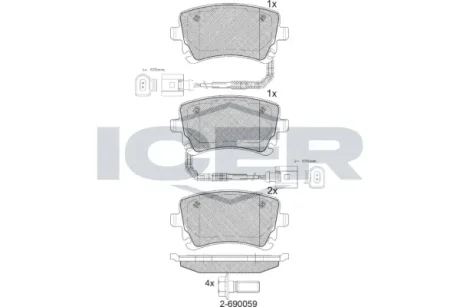 Колодки гальмівні (задні) Audi A4 04-08/A6 95-/A8 02-10/VW Phaeton 02-16 (+датчики) ICER 181674