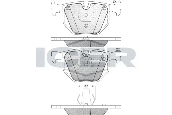 Колодки гальмівні (задні) BMW 7 (E65/E66/E67) 01-08/X5 (E70) 06-13/X6 (E71/E72) 08-14 ICER 181685 (фото 1)
