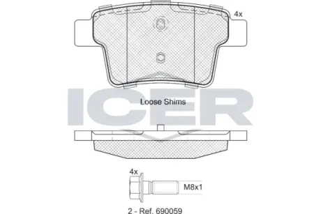 Колодки гальмівні (задні) Ford Mondeo III 00-07/Ford USA Freestyle 04-/Jaguar X-Type 03-09 ICER 181722-701