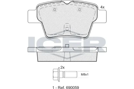 Колодки гальмівні (задні) Citroen C4 04-11/Peugeot 207 06-13/307 00-12 ICER 181729-701