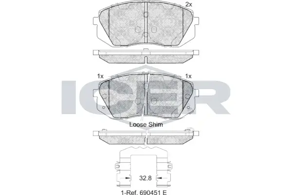 Колодки гальмівні (передні) Hyundai Kona 18-/Kia Niro 18-22/Soul EV 14- ICER 181826-202 (фото 1)