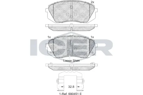 Колодки гальмівні (передні) Hyundai Kona 18-/Kia Niro 18-22/Soul EV 14- ICER 181826-202