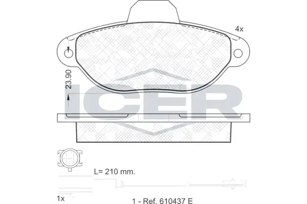 Колодки гальмівні (передні) Fiat 500 07-/Ford Ka 08-16 (+датчики) ICER 181844 (фото 1)