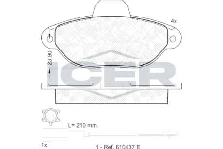 Колодки гальмівні (передні) Fiat 500 07-/Ford Ka 08-16 (+датчики) ICER 181844