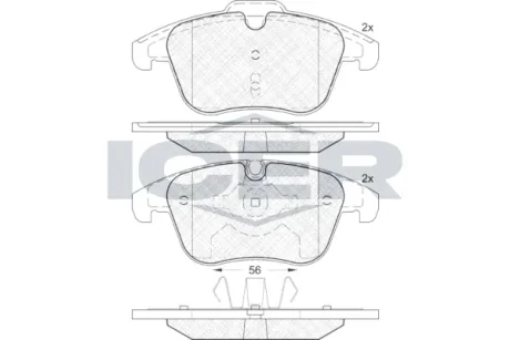 Колодки гальмівні (передні) Citroen C5 08-/Peugeot 407 04-/508 10-18 ICER 181886