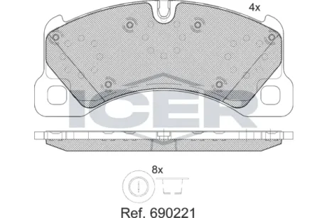 Колодки гальмівні (передні) Porsche Cayenne 02-/Macan 14-/Panamera 10-16/VW Touareg 02- ICER 181921