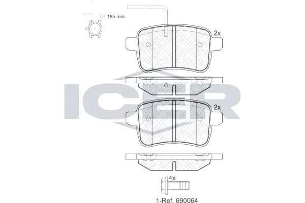 Колодки гальмівні (задні) Alfa Romeo Giulietta 10-20 (+датчики) ICER 181995 (фото 1)