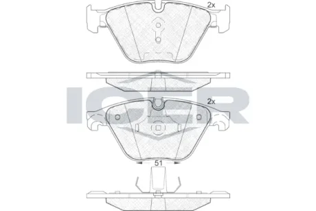 Колодки гальмівні (передні) BMW 5 (F07/F10/F18) 09-17/6 (F06/F13) 11-18/7 (F01/F02/F03/F04) 08-12 ICER 181998