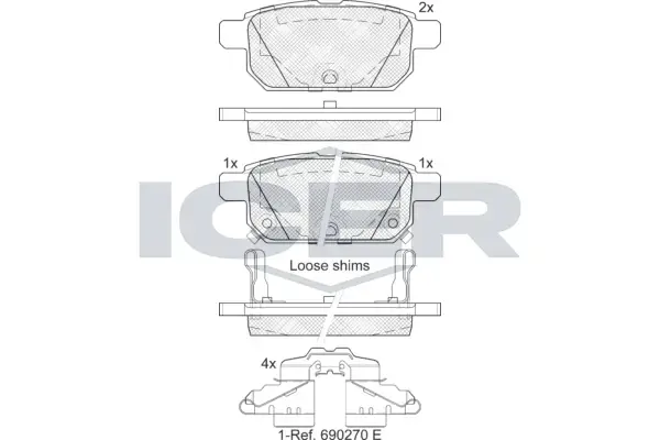 Колодки гальмівні (задні) Suzuki Vitara III 15-/SX4 S-cross 13-/Swift IV 10-/Baleno 16- ICER 182017 (фото 1)