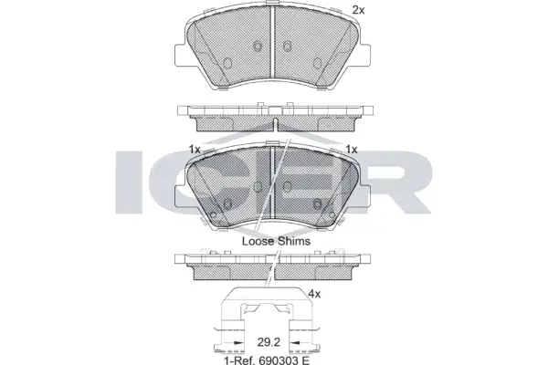 Колодки гальмівні (передні) Hyundai Elantra/ i30/Veloster 11-/Kia Cee\'d/Cerato 12-/Soul 09- ICER 182029 (фото 1)