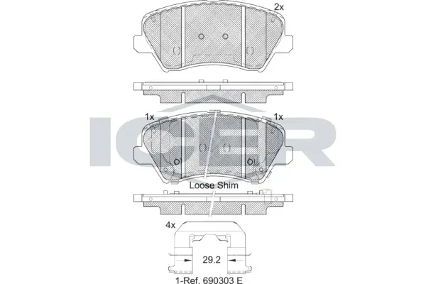 Колодки гальмівні (передні) Hyundai Elantra 15-/Veloster 11-17/Kia Cerato/Forte 18- ICER 182029-203 (фото 1)