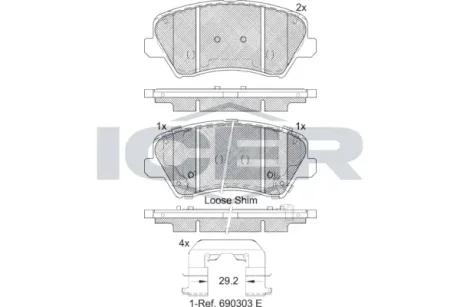 Колодки гальмівні (передні) Hyundai Elantra 15-/Veloster 11-17/Kia Cerato/Forte 18- ICER 182029-203