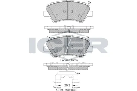 Колодки гальмівні (передні) Hyundai Elantra/ i30/Veloster 11-/Kia Cee\'d/Cerato 12-/Soul 09- ICER 182029