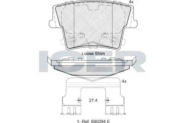 Колодки гальмівні (задні) Chrysler 300C 04-/Dodge Challenger 08-/Charger 11-/Lancia Thema 11-14 ICER 182069 (фото 1)