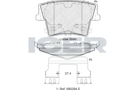 Колодки гальмівні (задні) Chrysler 300C 04-/Dodge Challenger 08-/Charger 11-/Lancia Thema 11-14 ICER 182069