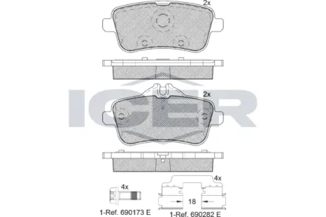 Колодки гальмівні (задні) MB GL-class (X166) 12-/GLE-class (C292/W166) 15-/GLS-class (X166) 15- ICER 182072-067