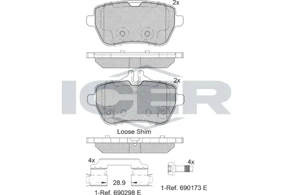 Колодки гальмівні (задні) MB S-class (W222/V222/X222/C217) 13- ICER 182076 (фото 1)