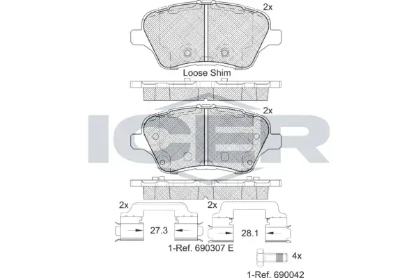 Колодки гальмівні (передні) Ford Transit Courier/Tourneo Courier 14-/Fiesta VI 08-/B-Max 12- ICER 182108 (фото 1)