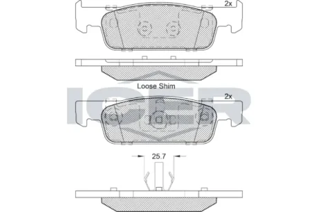 Колодки гальмівні (передні) Dacia Logan II/Sandero II/Renault Logan II/Sandero/Stepway 12- ICER 182115-203
