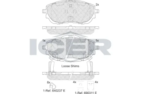 Колодки гальмівні (передні) Toyota Auris II 12-18/Corolla XI 13-18 ICER 182129