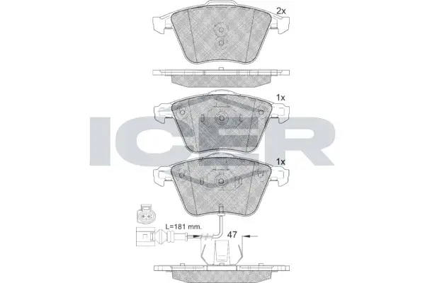 Колодки гальмівні (передні) Audi A3/TT/Seat Leon 03-15/VW Golf VI/Jetta VI/Scirocco III 08-14 ICER 182148 (фото 1)