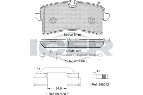 Колодки гальмівні (задні) Audi A4 16-/A6 14-18/A7 13-/Porsche Macan 21- (з датчиками) ICER 182159