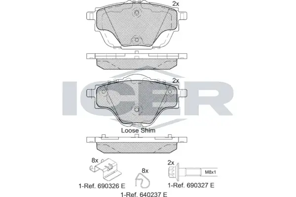 Колодки гальмівні (задні) Citroen C4 13-/C5/Peugeot 508 18-/308 13-/3008/5008 16-/Opel Grandland 17 ICER 182161 (фото 1)