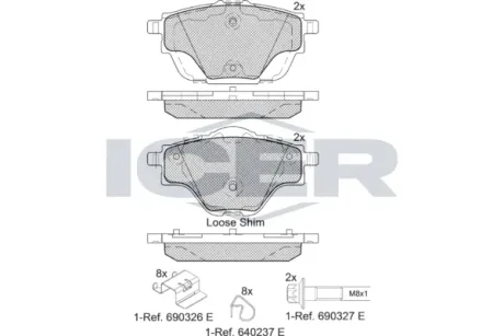 Колодки гальмівні (задні) Citroen C4 13-/C5/Peugeot 508 18-/308 13-/3008/5008 16-/Opel Grandland 17 ICER 182161
