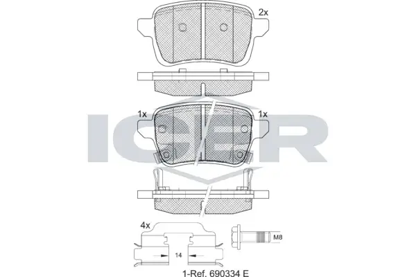 Колодки гальмівні (задні) Fiat Tipo 15- ICER 182170-208 (фото 1)