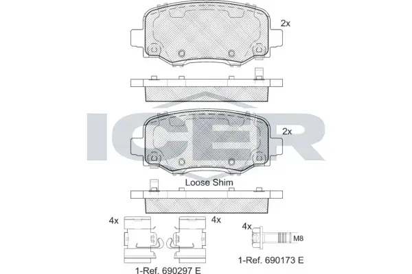 Колодки гальмівні (задні) Jeep Cherokee 13- ICER 182176 (фото 1)