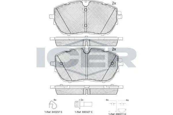 Колодки гальмівні (передні) Citroen C5 21-/Peugeot 308 13-/508 18-/Opel Grandland 19-/Astra L 21- ICER 182227 (фото 1)