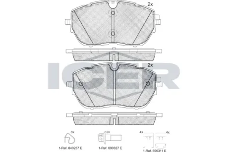 Колодки гальмівні (передні) Citroen C5 21-/Peugeot 308 13-/508 18-/Opel Grandland 19-/Astra L 21- ICER 182227