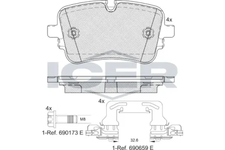 Колодки гальмівні (задні) Audi Audi A6/A7/A8/Q7/Q8/E-Tron/VW Touareg 15- ICER 182248-203